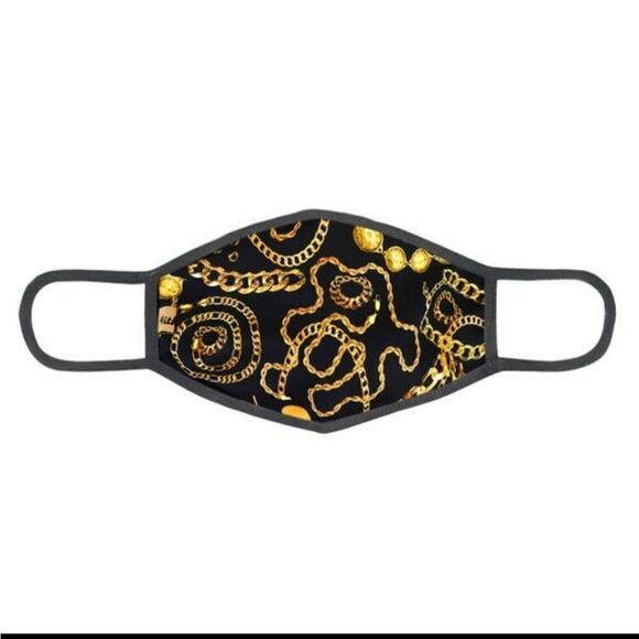 SALE Designer Gold Chain Black Facemask - Picture 2 of 3